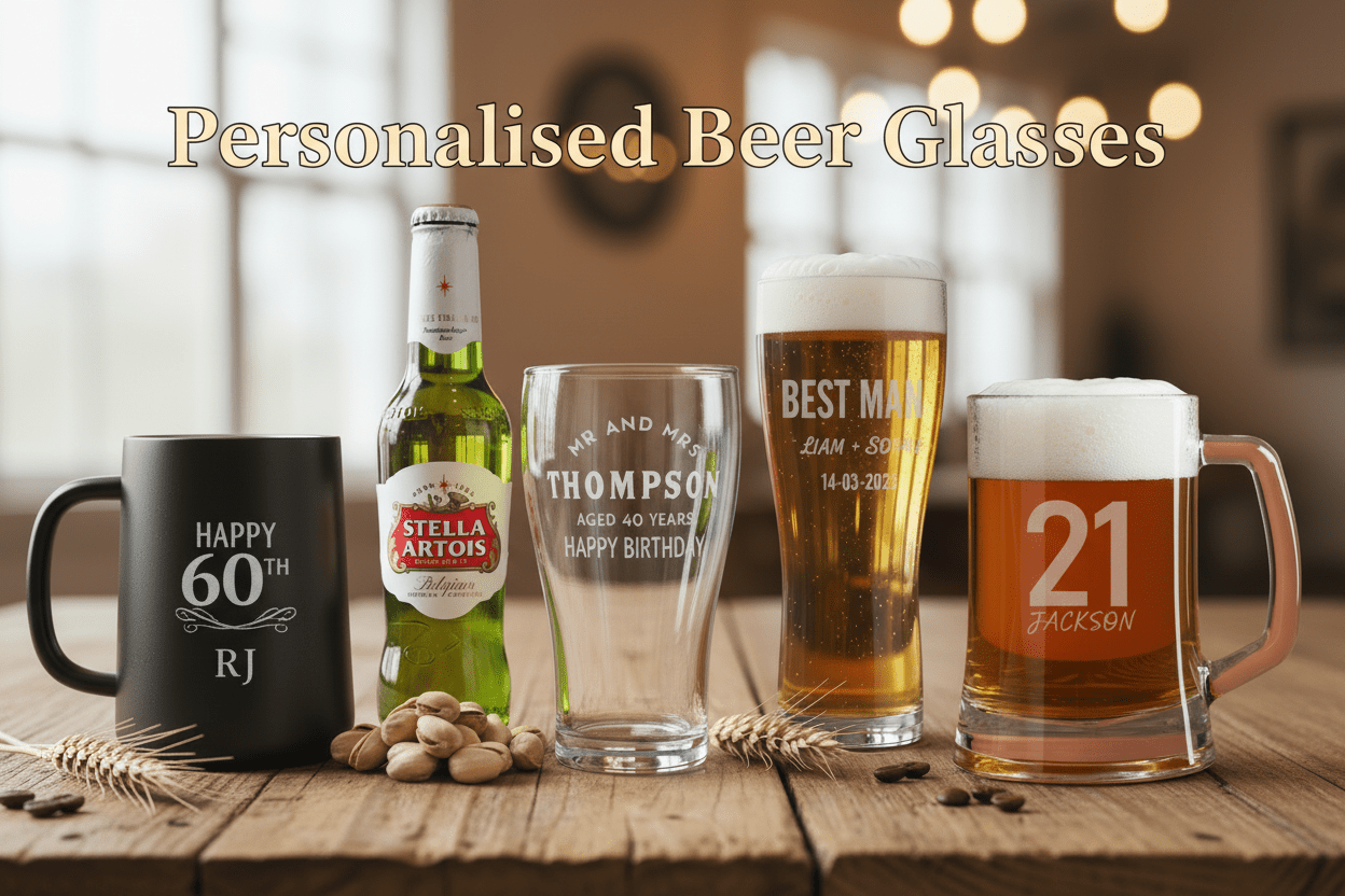 Personalised Beer Glasses - Pixel Burn Custom Laser Creations