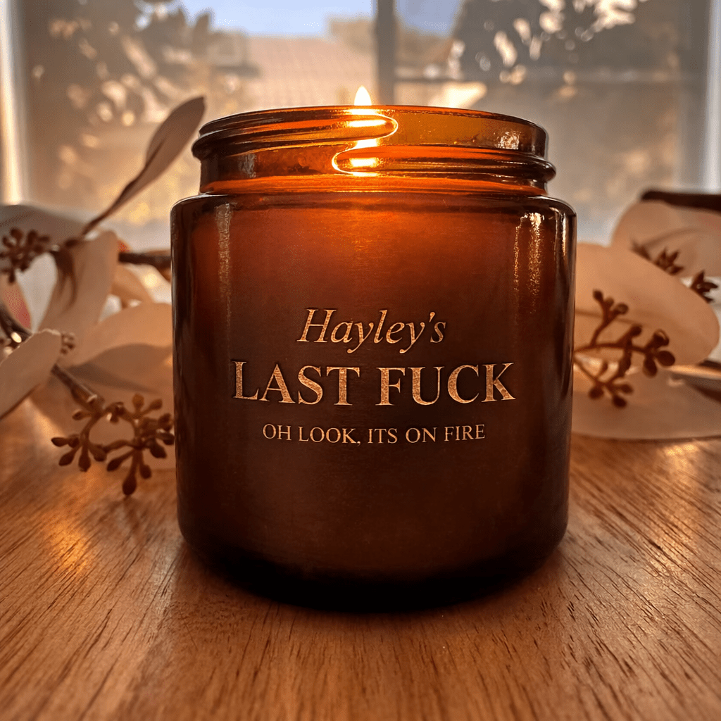 Personalised “Last F*ck” Engraved Candle - Pixel Burn Custom Laser Creations