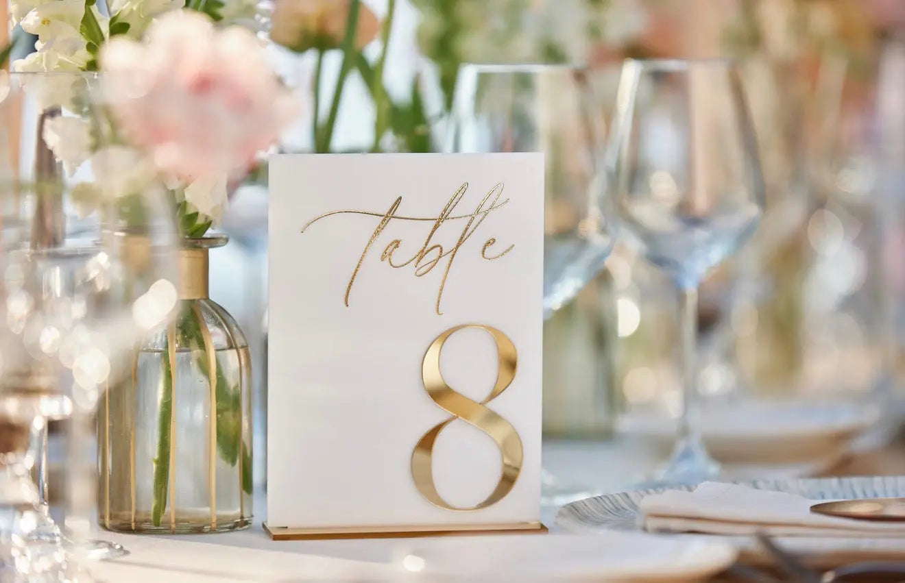Modern Acrylic Table Numbers Gold Script Design Personalised Gift Pixel Burn Laser Creations