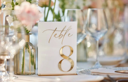 Modern Acrylic Table Numbers Gold Script Design Personalised Gift Pixel Burn Laser Creations