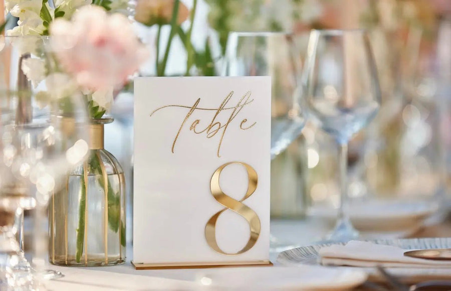 Modern Acrylic Table Numbers Gold Script Design Personalised Gift - Pixel Burn Custom Laser Creations
