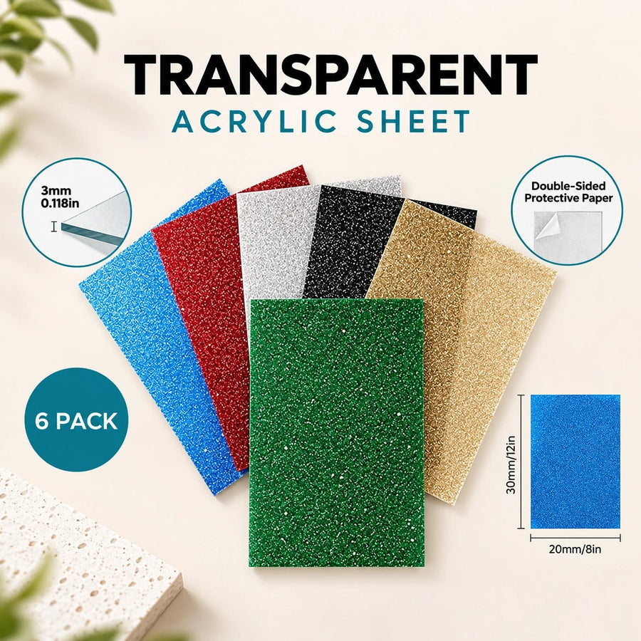 3mm Transparent Glitter Acrylic Starter Pack - Pixel Burn Custom Laser Creations