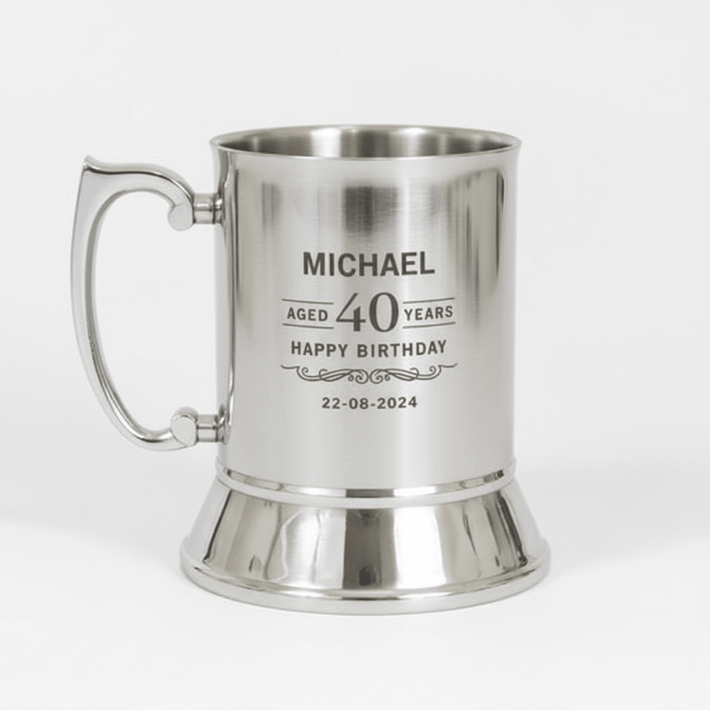 Personalised Stainless Steel Beer Mug - Silver - Pixel Burn Custom Laser Creations