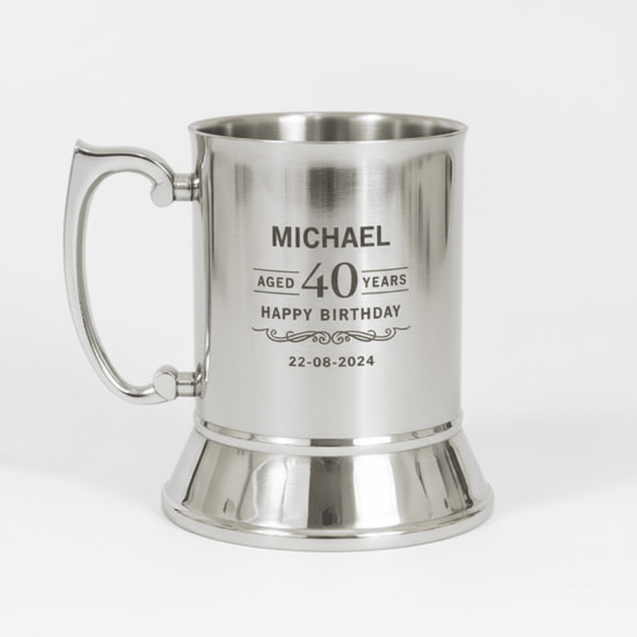 Personalised Stainless Steel Beer Mug - Silver - Pixel Burn Custom Laser Creations