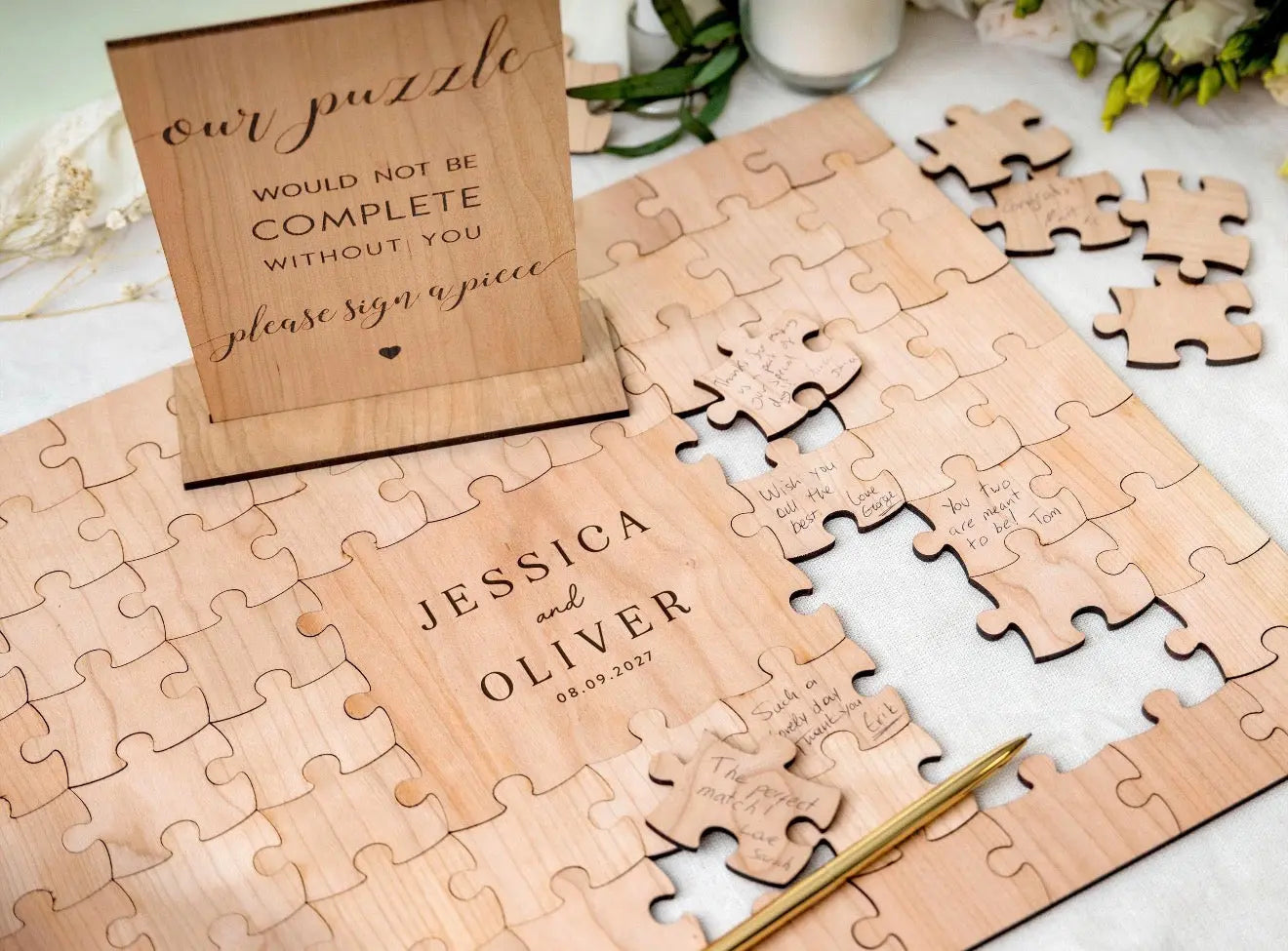 Personalised Wooden Wedding Guest Book Puzzle Pixel Burn Laser Creations