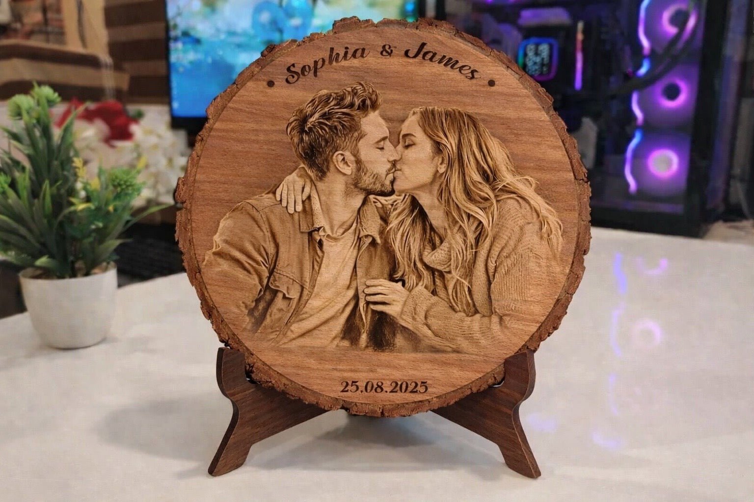 Personalised Wooden Photo Engraved Plaque with Stand - Pixel Burn Custom Laser Creations