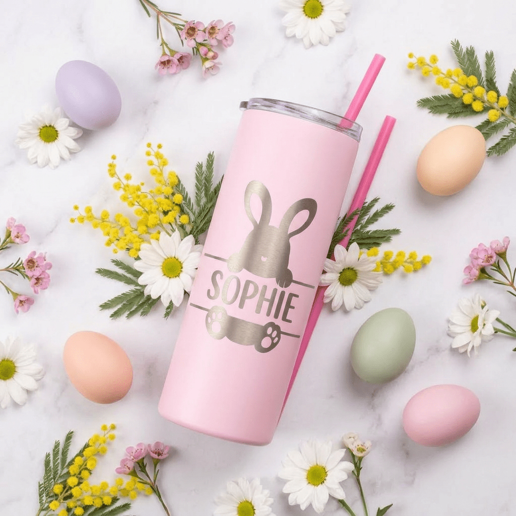 Personalised Easter Tumbler - Custom Name Bunny Cup - Pixel Burn Custom Laser Creations
