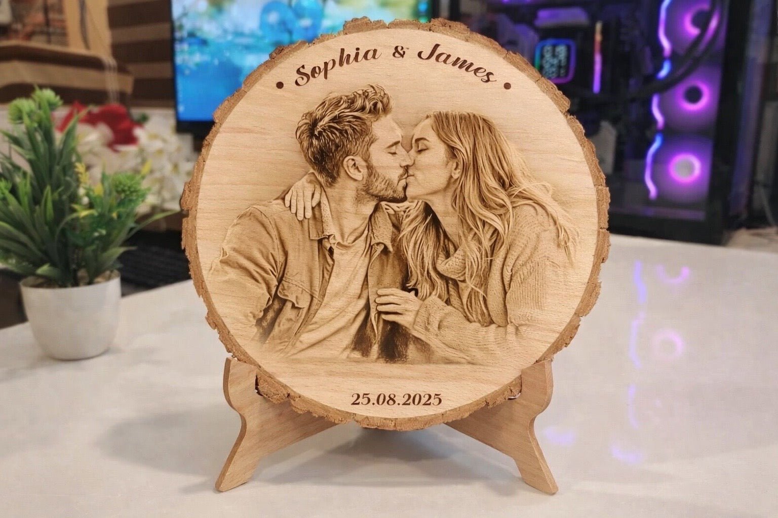 Personalised Wooden Photo Engraved Plaque with Stand - Pixel Burn Custom Laser Creations
