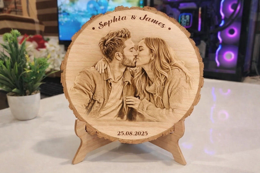 Personalised Wooden Photo Engraved Plaque with Stand - Pixel Burn Custom Laser Creations