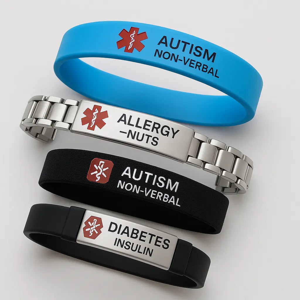Non-Removable Medical Alert Bracelet Sensory Safe Pixel Burn Laser Creations