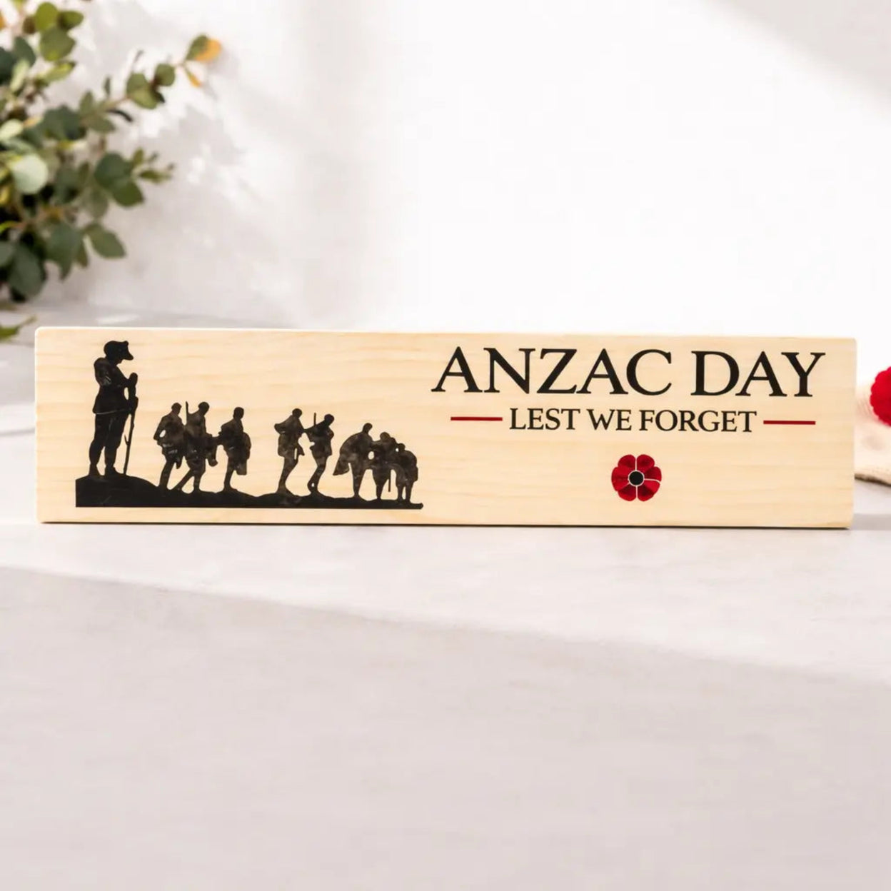 Personalised ANZAC Day Lest We Forget Wooden Remembrance Plaque
