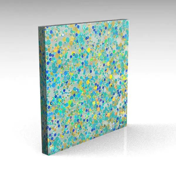 Blue/Aqua/Gold Bubble Glitter Acrylic - Pixel Burn Custom Laser Creations