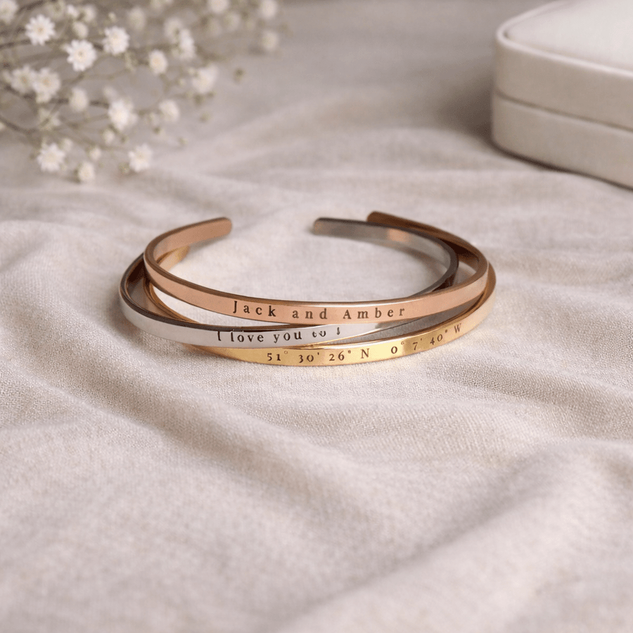 Personalised Engraved Cuff Bangle - Pixel Burn Custom Laser Creations