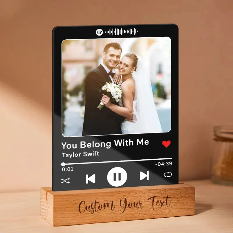 Custom Acrylic Spotify Song Plaque with Engrave Wood Stand Wedding Anniversary Gift Pixel Burn Custom Laser Creations