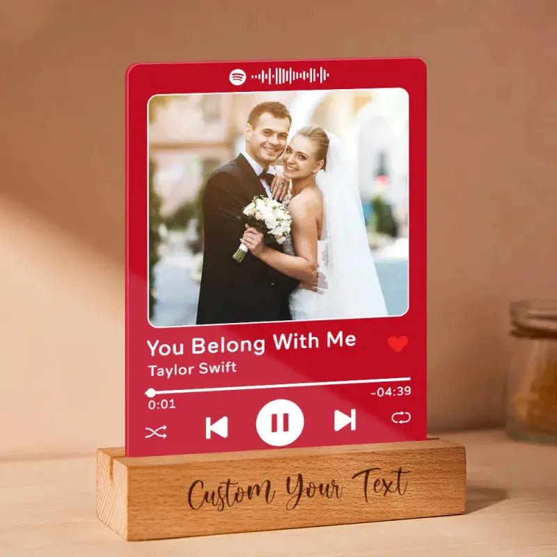 Custom Acrylic Spotify Song Plaque with Engrave Wood Stand Wedding Anniversary Gift - Pixel Burn Custom Laser Creations