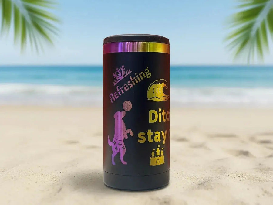 Chromalux™ Colour Engraved Can Cooler - Pixel Burn Custom Laser Creations