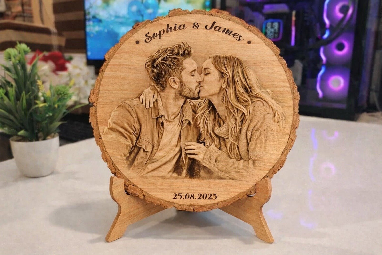 Personalised Wooden Photo Engraved Plaque with Stand - Pixel Burn Custom Laser Creations
