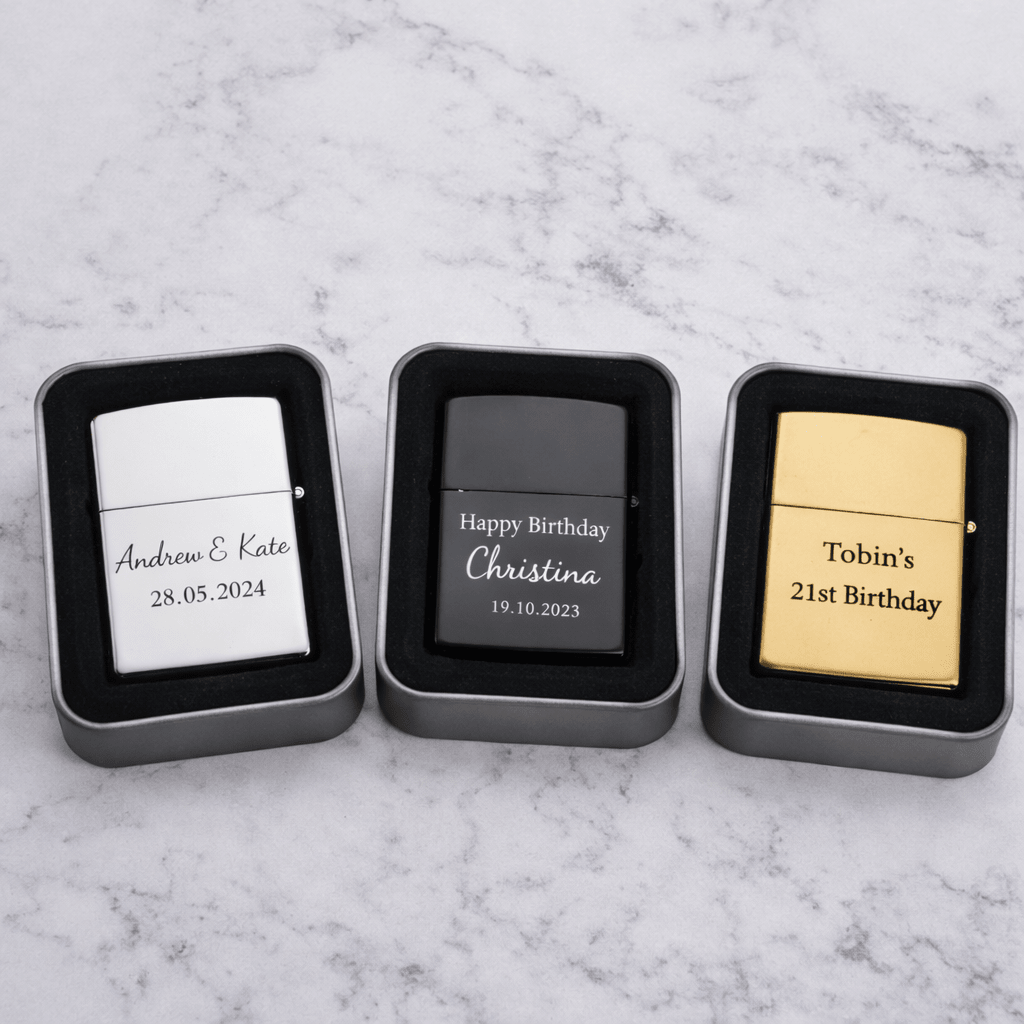 Personalised Engraved Flip Lighter Gift Set - Pixel Burn Custom Laser Creations