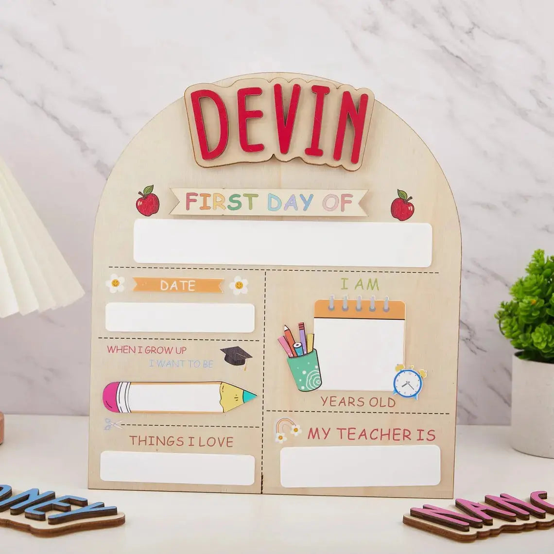 Personalised First Day of School Board Pixel Burn Custom Laser Creations