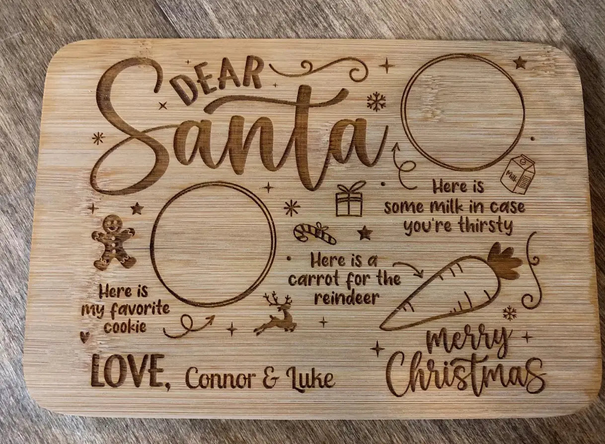 Engraved “Dear Santa” Bamboo Treat Board Pixel Burn Laser Creations