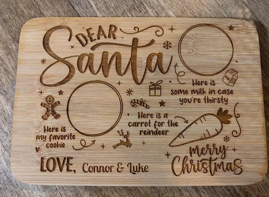 Engraved “Dear Santa” Bamboo Treat Board Pixel Burn Laser Creations