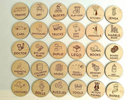 Personalised Wooden Toy Box Labels – Organisation Discs - Pixel Burn Custom Laser Creations