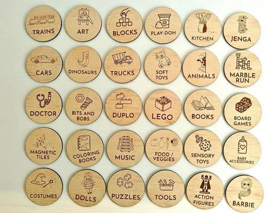 Wooden Toy Box Labels – Organisation Discs Pixel Burn Laser Creations