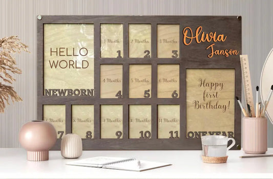 Personalised Babys First Year Photoframe Pixel Burn Custom Laser Creations