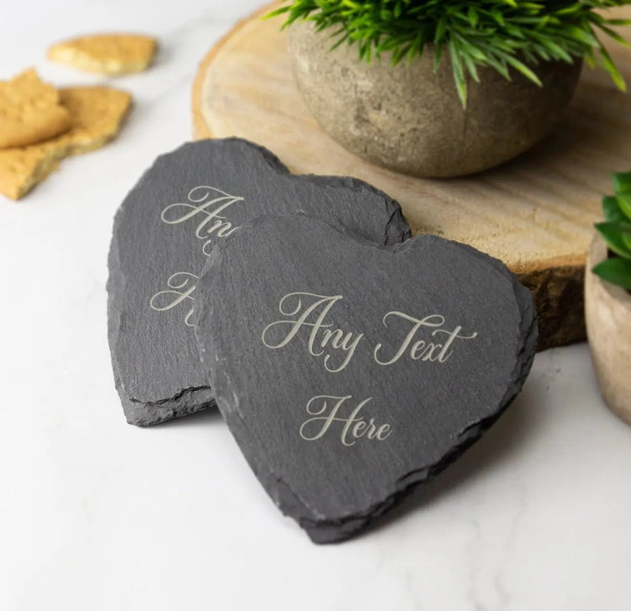 Personalised Heart Slate Coasters (Set of 2) - Pixel Burn Custom Laser Creations