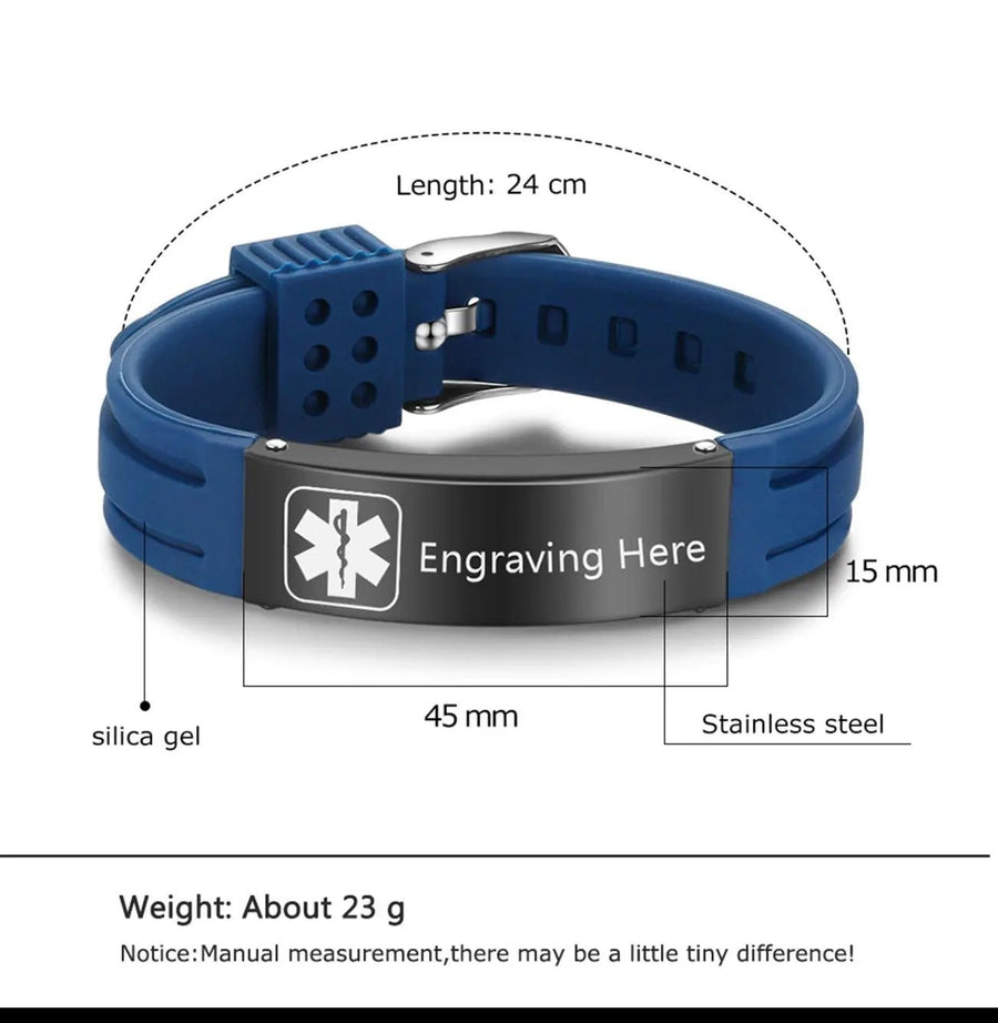 Personalised Silicone Medical Alert Bracelet - Pixel Burn Custom Laser Creations