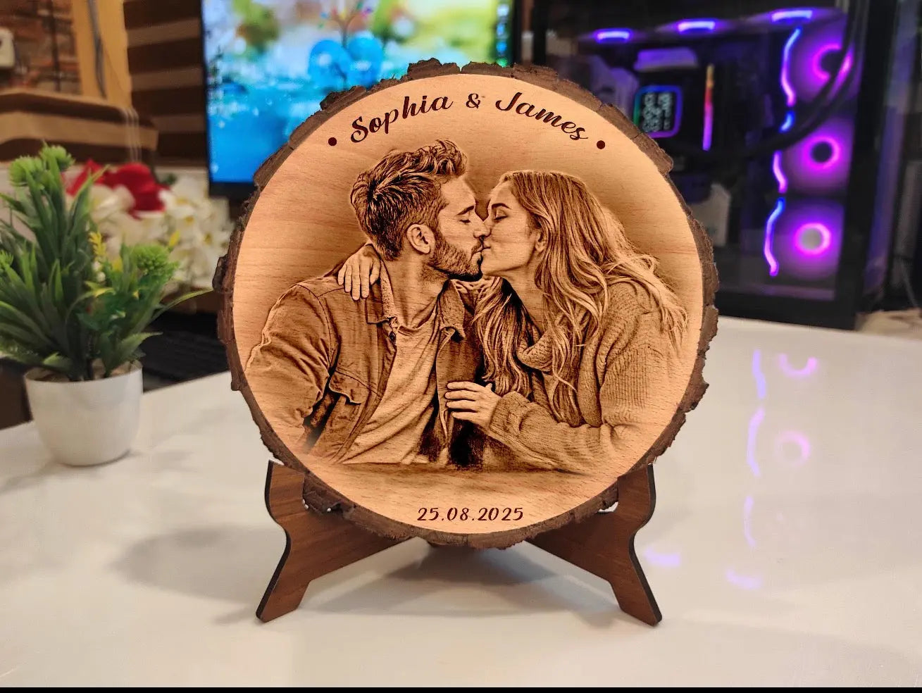Personalised Wooden Photo Engraved Plaque with Stand Pixel Burn Laser Creations