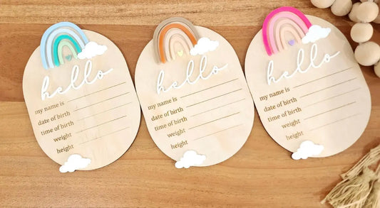 Rainbow Baby Birth Announcement Plaque Pixel Burn Laser Creations
