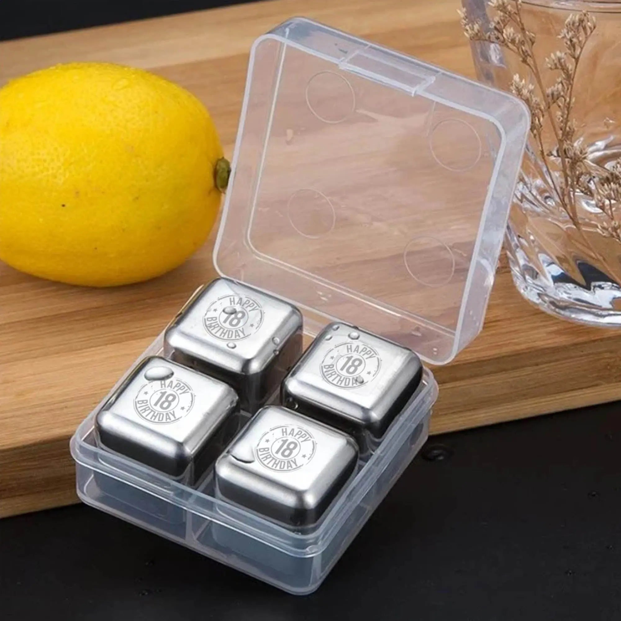 Personalised Whiskey Set Stainless Steel Ice Cubes - Pixel Burn Custom Laser Creations