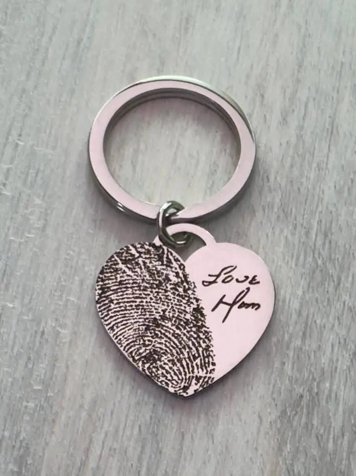 Personalised Heart Fingerprint Keyring Pixel Burn Custom Laser Creations