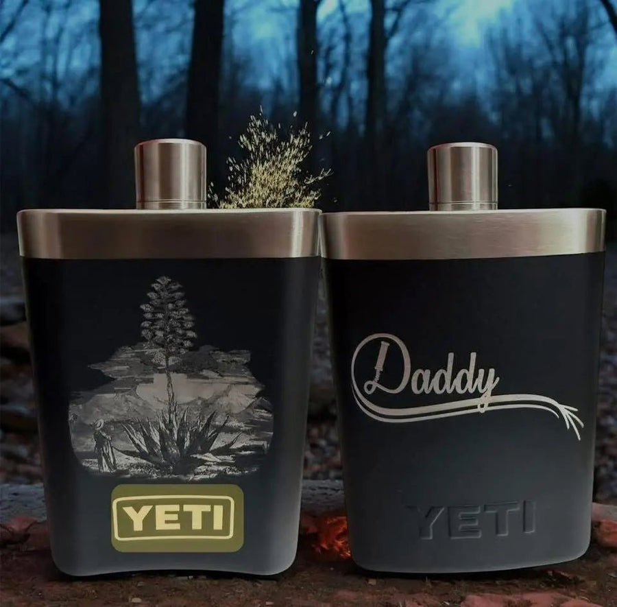 Custom Engraved Yeti Hip Flask - Pixel Burn Custom Laser Creations