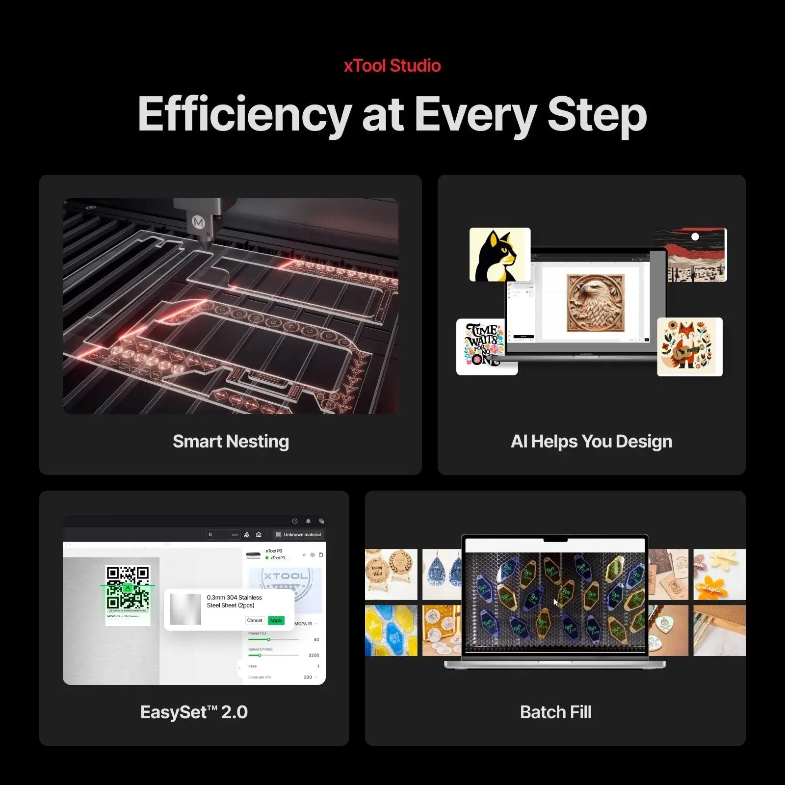 xTool P3 80W CO2 Laser Cutter & Engraver with Intelligent Automation Pixel Burn Laser Blanks