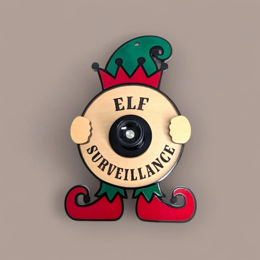 Personalised Christmas Elf Surveillance Door Sign - Pixel Burn Custom Laser Creations