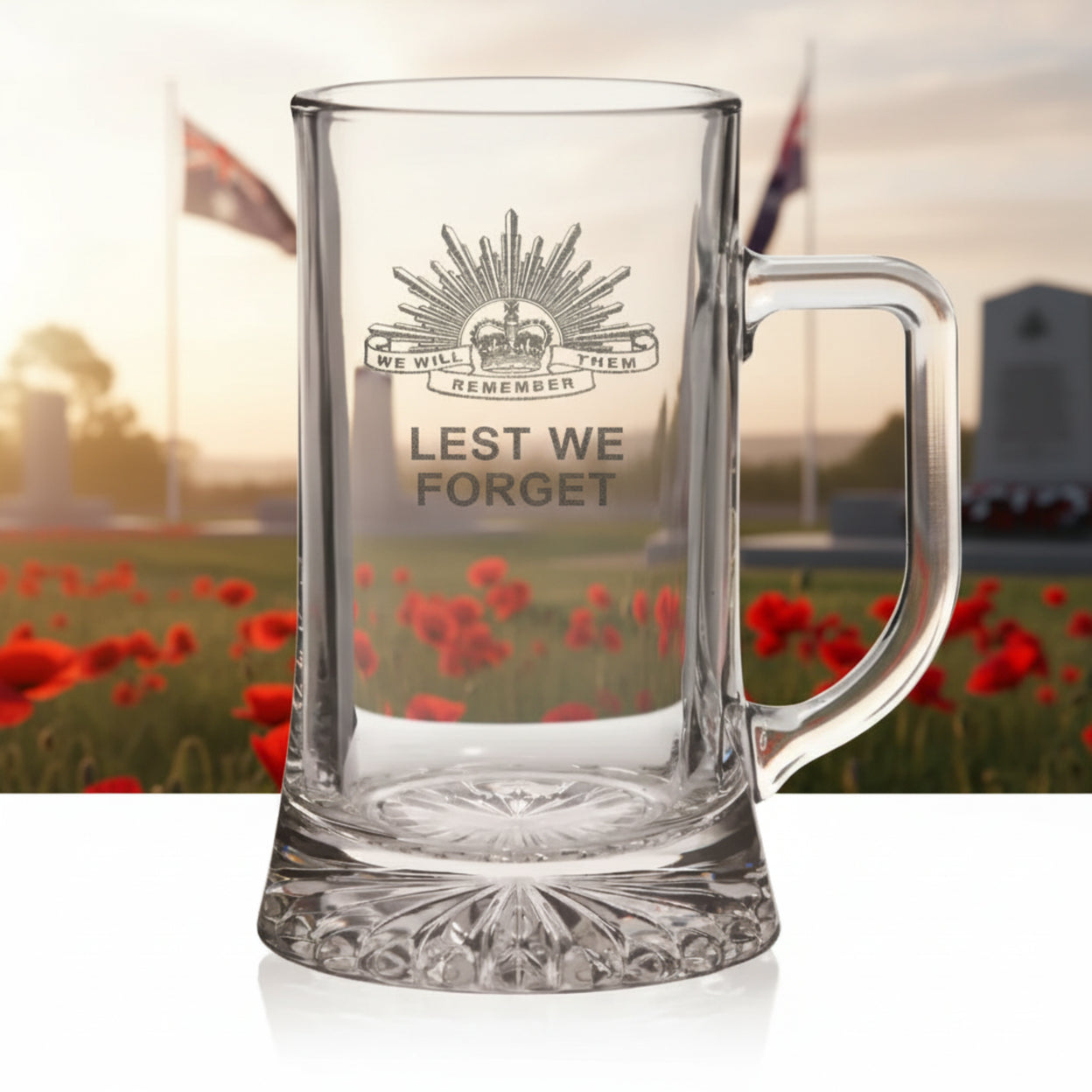 Personalised Anzac Day Lest We Forget Glass Beer Mug