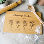 Mummy's Garden Birth Flower Personalised Cutting Board - Pixel Burn Custom Laser Creations