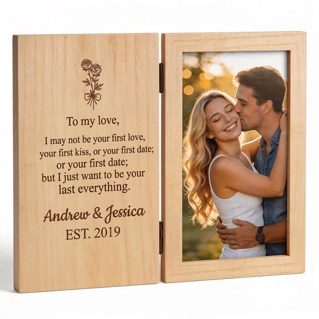 Personalised Engraved Wooden Photo Frame Book - Pixel Burn Custom Laser Creations