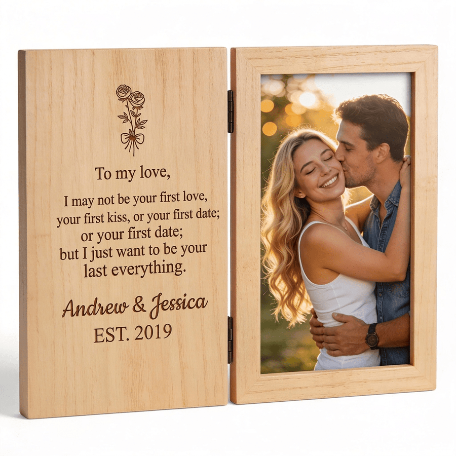 Personalised Engraved Wooden Photo Frame Book - Pixel Burn Custom Laser Creations