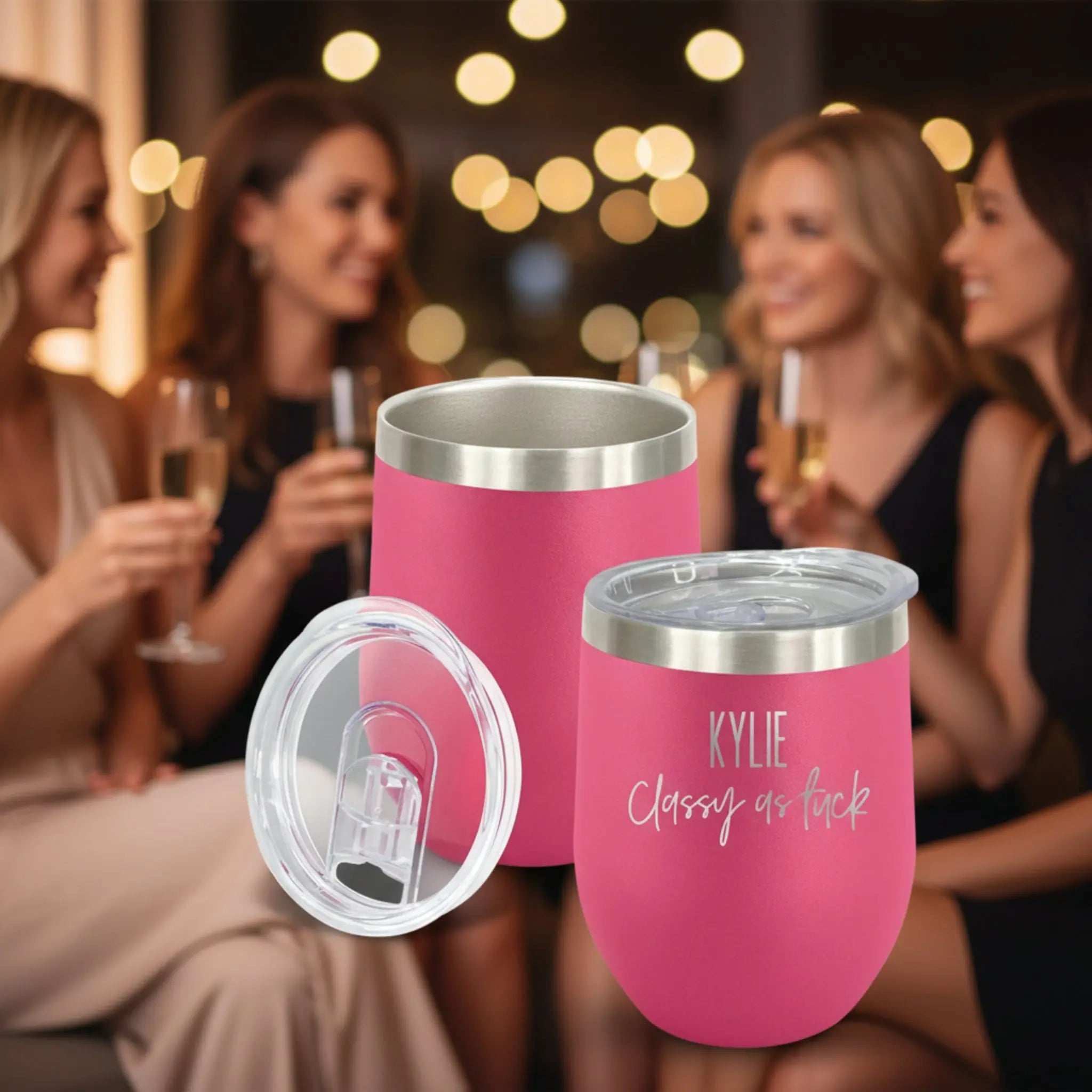 Insulated Wine Tumbler – “Classy As F*ck” with Name Pixel Burn Custom Laser Creations