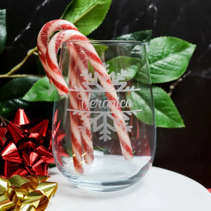 Personalised Wine Glass – Snowflake Stemless - Pixel Burn Custom Laser Creations
