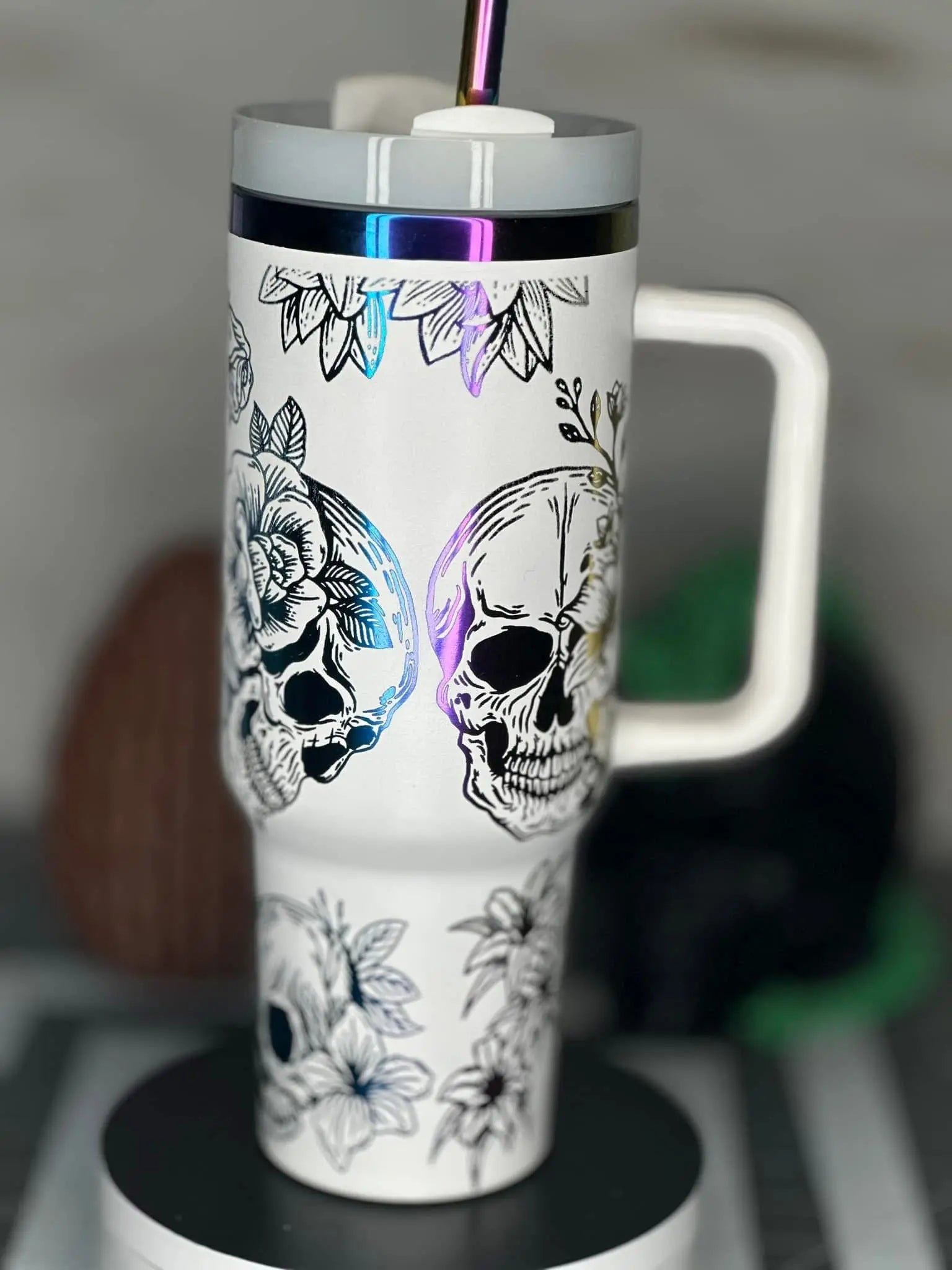 Customised Iridescent Tumbler White Pixel Burn Custom Laser Creations
