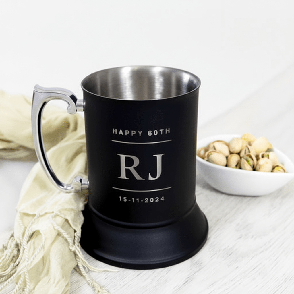 Personalised Black Stainless Steel Beer Mug - Pixel Burn Custom Laser Creations