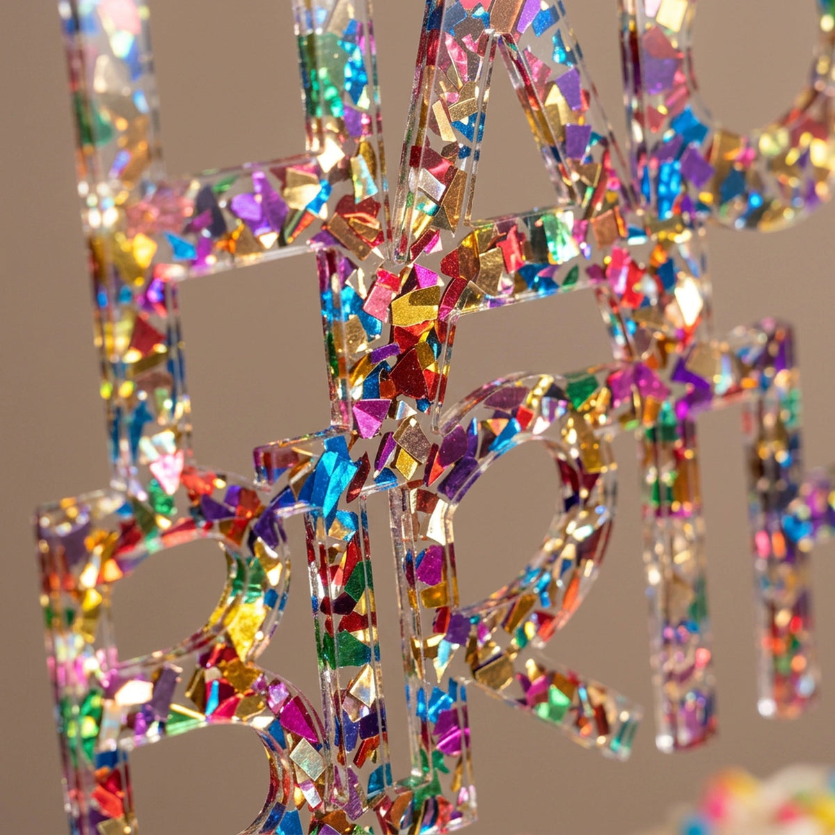 Happy Birthday Confetti Acrylic Cake Topper - Pixel Burn Custom Laser Creations