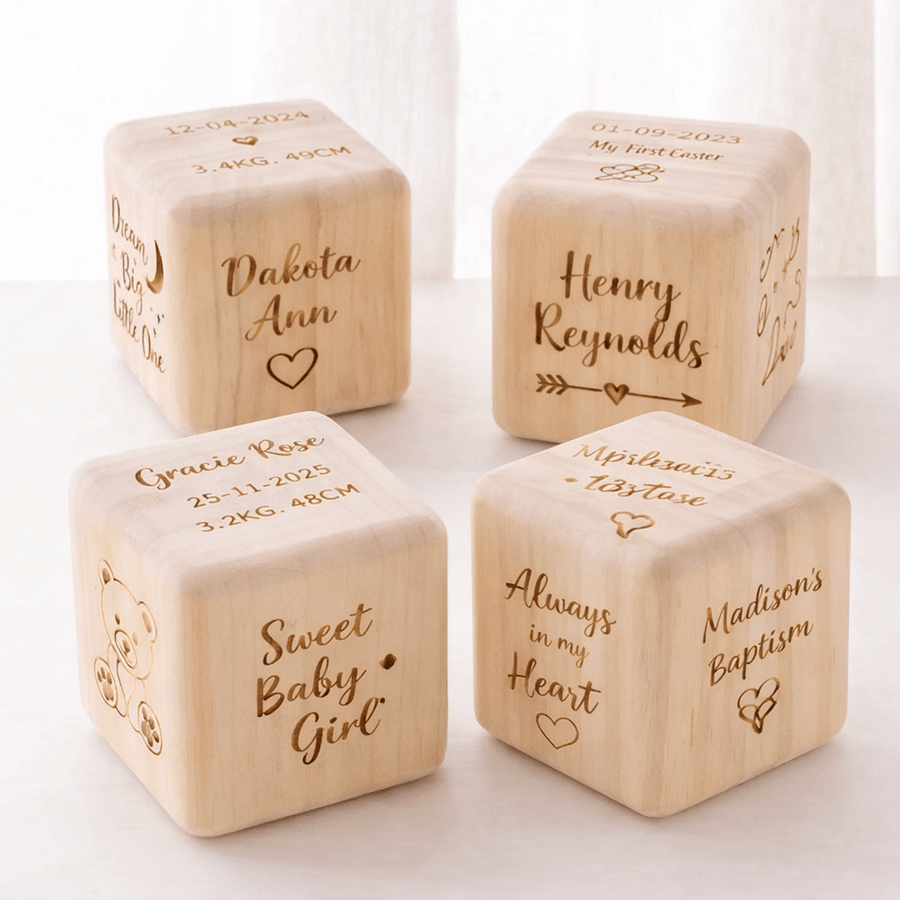 Personalised Baby Wooden Keepsake Memory Cube Set - Pixel Burn Custom Laser Creations