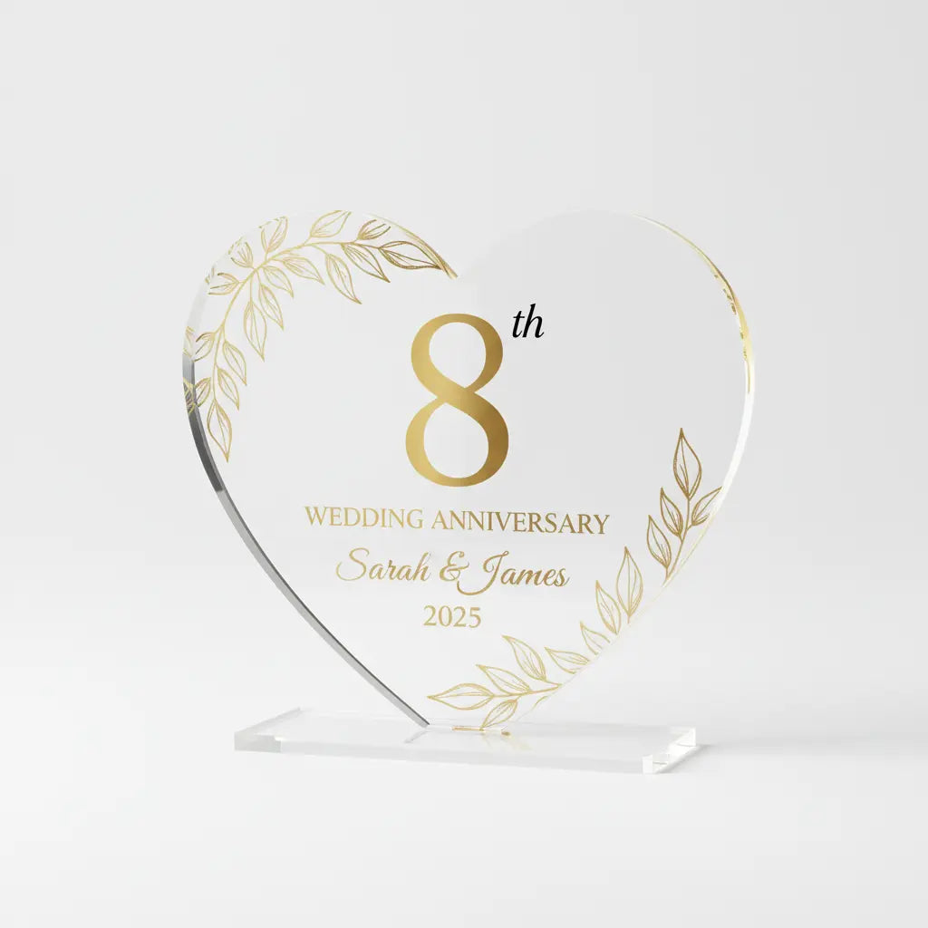 Personalised 8th Wedding Anniversary Heart Plaque - Pixel Burn Custom Laser Creations