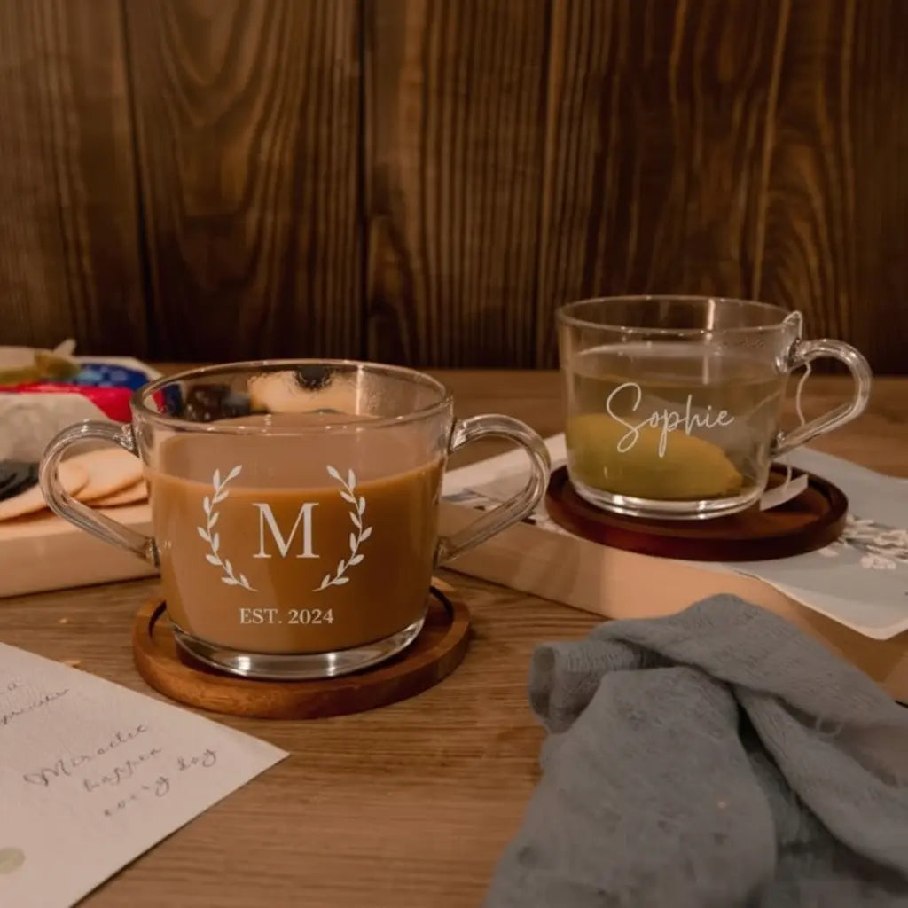 Personalised Glass Tea and Coffee Mug Pixel Burn Custom Laser Creations