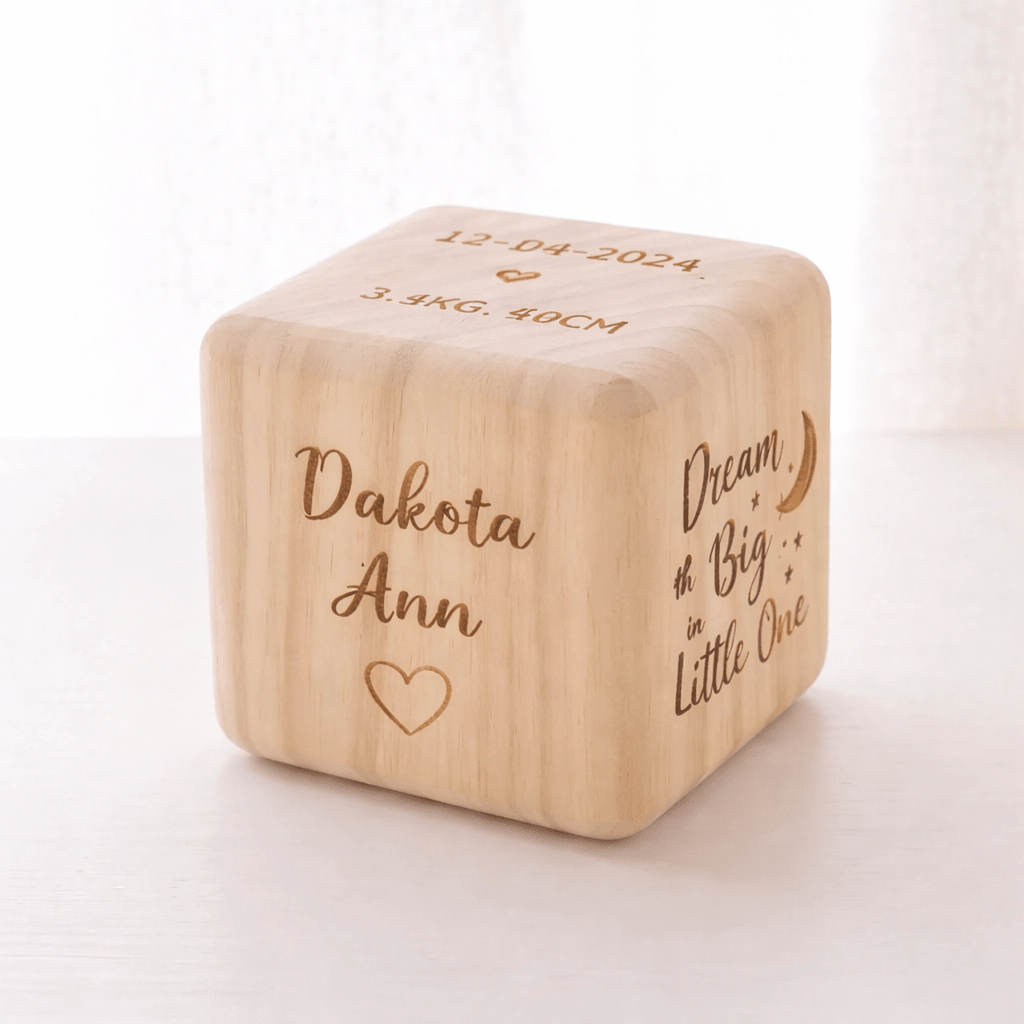 Personalised Baby Wooden Keepsake Memory Cube Set - Pixel Burn Custom Laser Creations